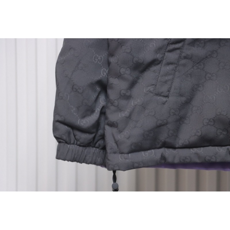 Gucci gray and purple reversible hooded jacket