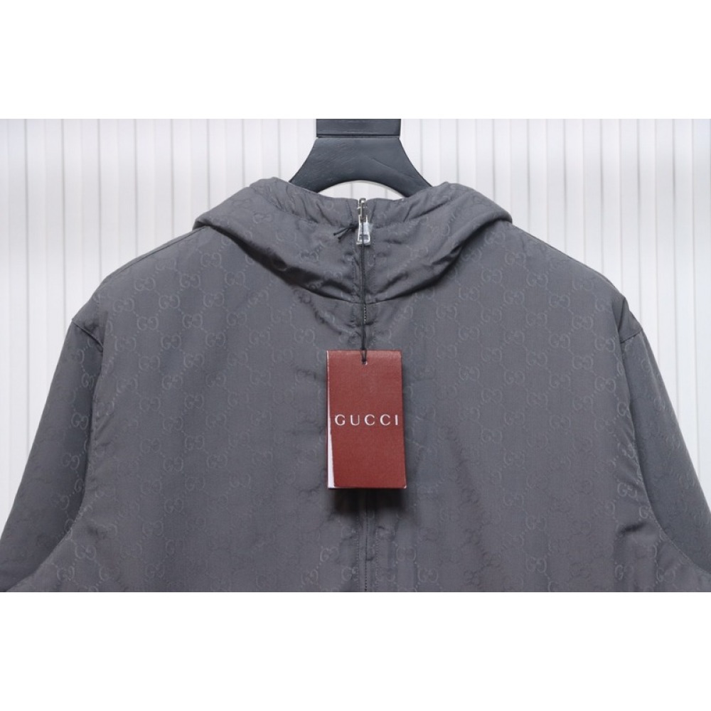 Gucci gray and purple reversible hooded jacket