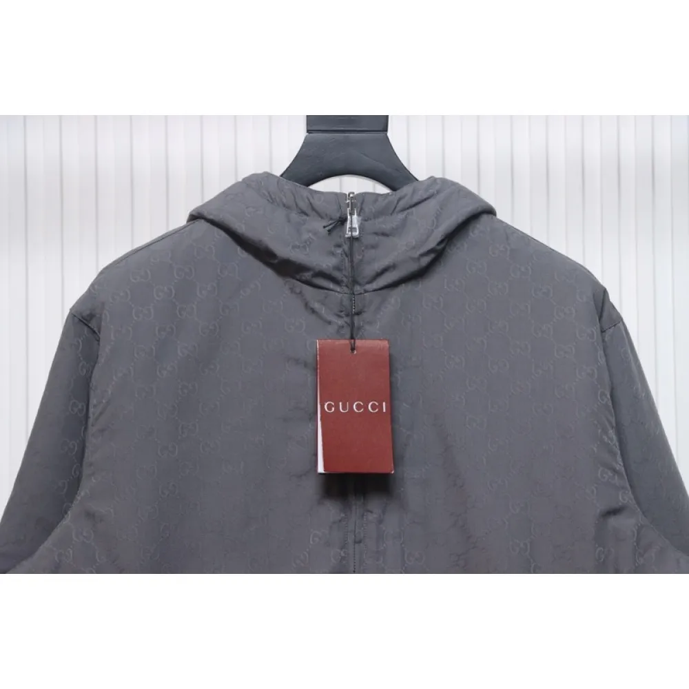 Gucci gray and purple reversible hooded jacket