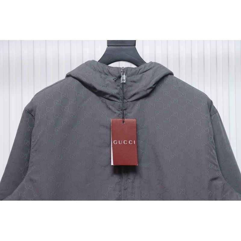 Gucci gray and purple reversible hooded jacket
