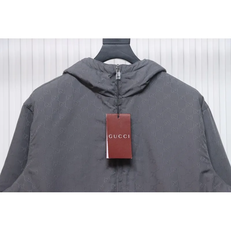 Gucci gray and purple reversible hooded jacket
