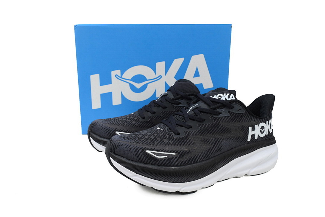 1132210-BWHT HOKA Clifton 9 2E Wide 'Black White'