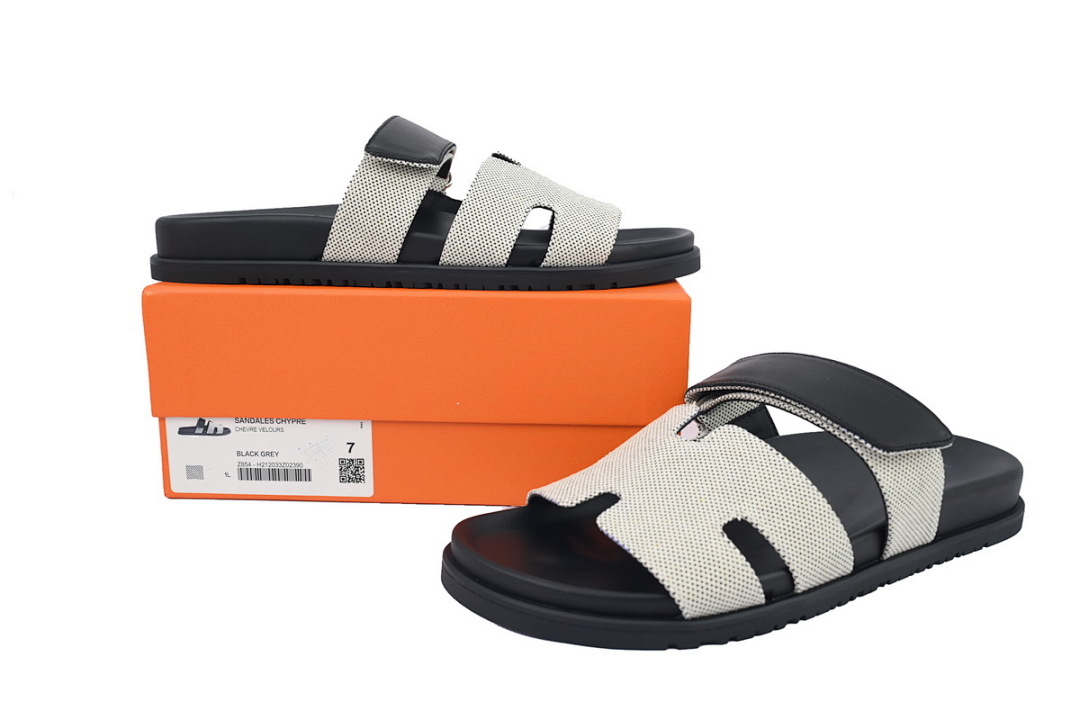 Hermès Flat Sandals Dark Gray