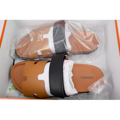 Hermès Flat Sandals Khaki Black  02
