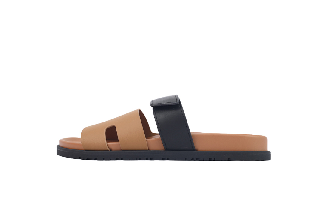 Hermès Flat Sandals Khaki Black 