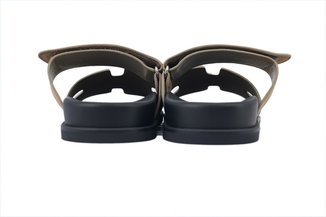 Hermès Flat Sandals Khaki suede