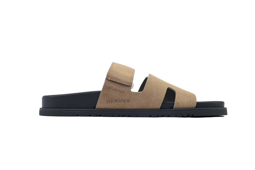 Hermès Flat Sandals Khaki suede