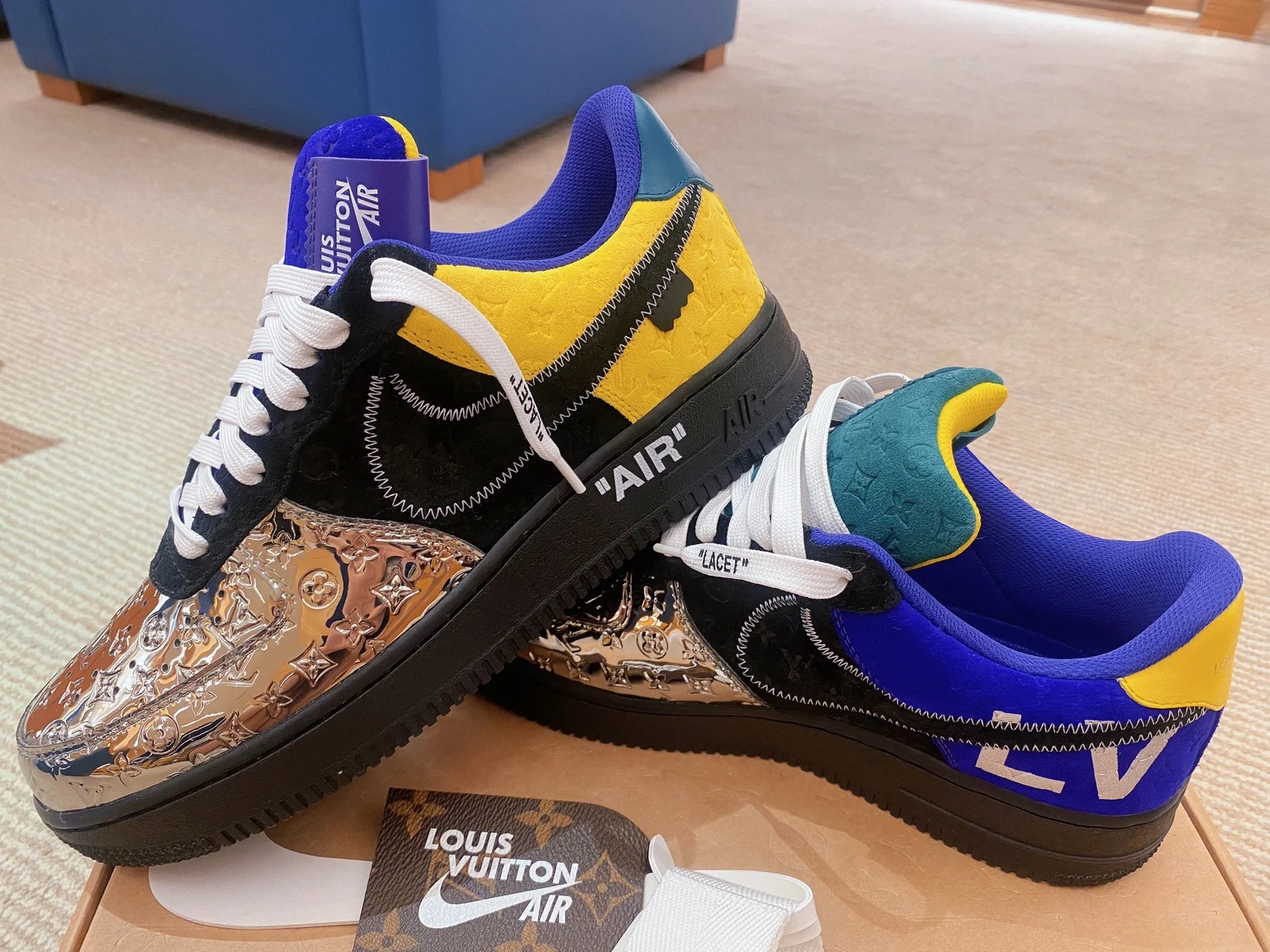 Louis Vuitton x Nike Air Force 1 Silver Yellow review Faviola 02