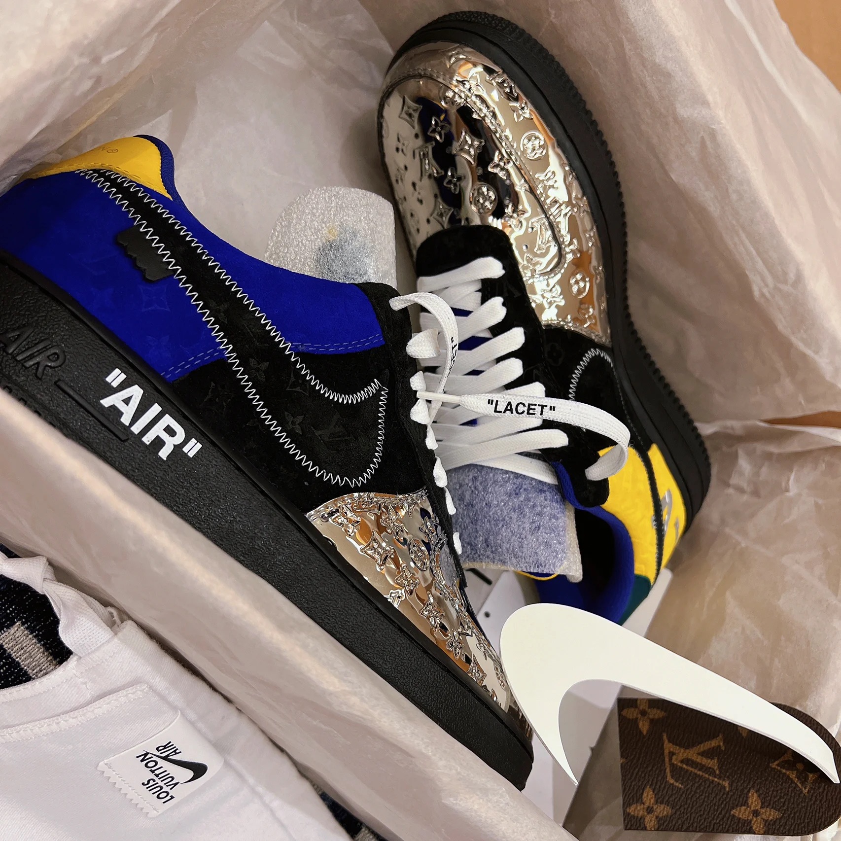 Louis Vuitton x Nike Air Force 1 Silver Yellow review Joseph