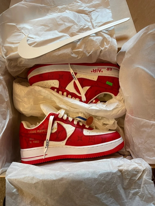 Louis Vuitton x Nike Air Force 1 White Red review 