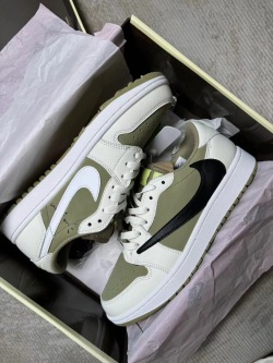 🔥Travis Scott x Air Jordan 1 Low Golf “Olive” review Creme