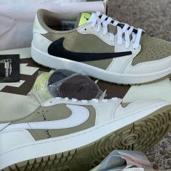 XH Travis Scott x Air Jordan 1 Low Golf “Olive” review Pete