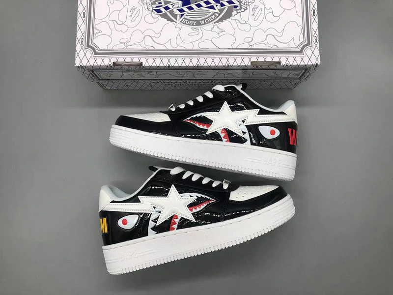 BP A Bathing Ape Bape Sta Low Black and White Shark review Monk 01