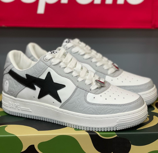BP A Bathing Ape Bape Sta Low White Gray embossing review Deshawn 02