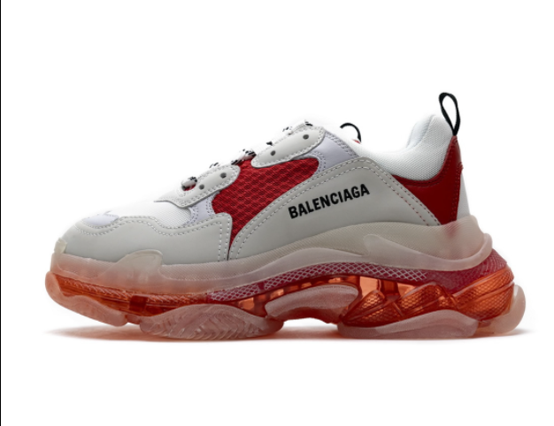 Balenciaga Triple S 2.0  Air Cushion Dad Shoes Clear Sole Red / White Combo Outsole