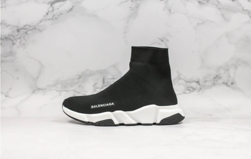 Balenciaga Speed Runner Oreo socks shoes black and white outsole upper with clear lettering logo
