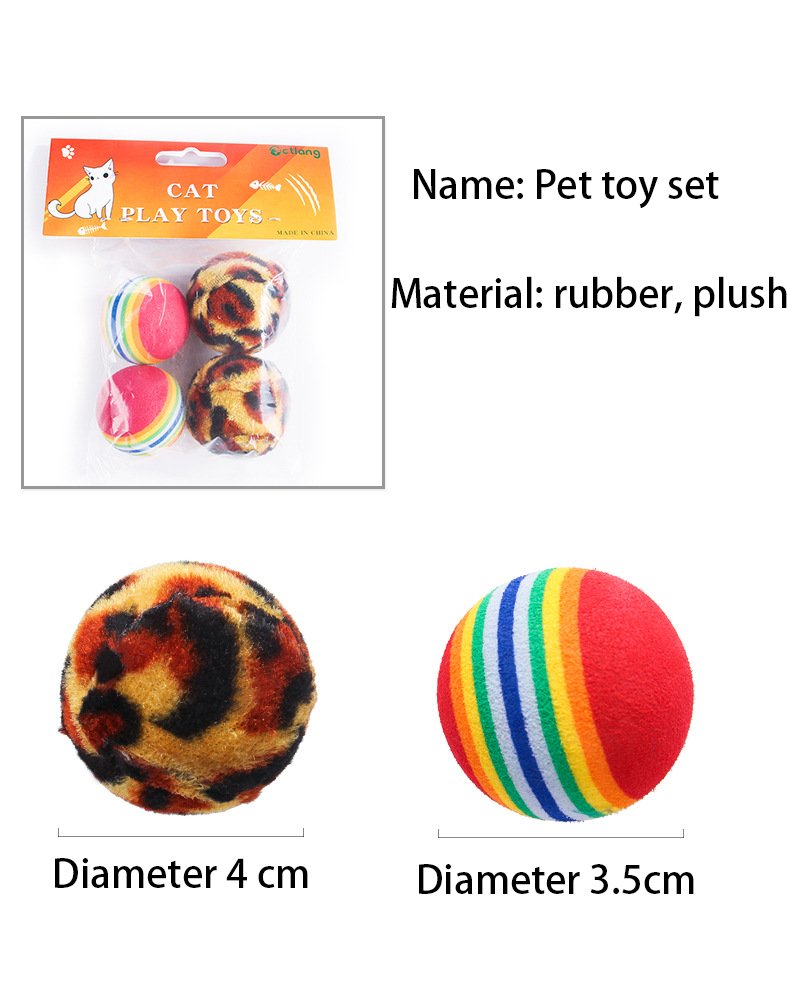 Cat Ball Toy Colorful Foaming Pet Cat Toy Rainbow Ball Leopard Print Cloth Ball (Set of Four)
