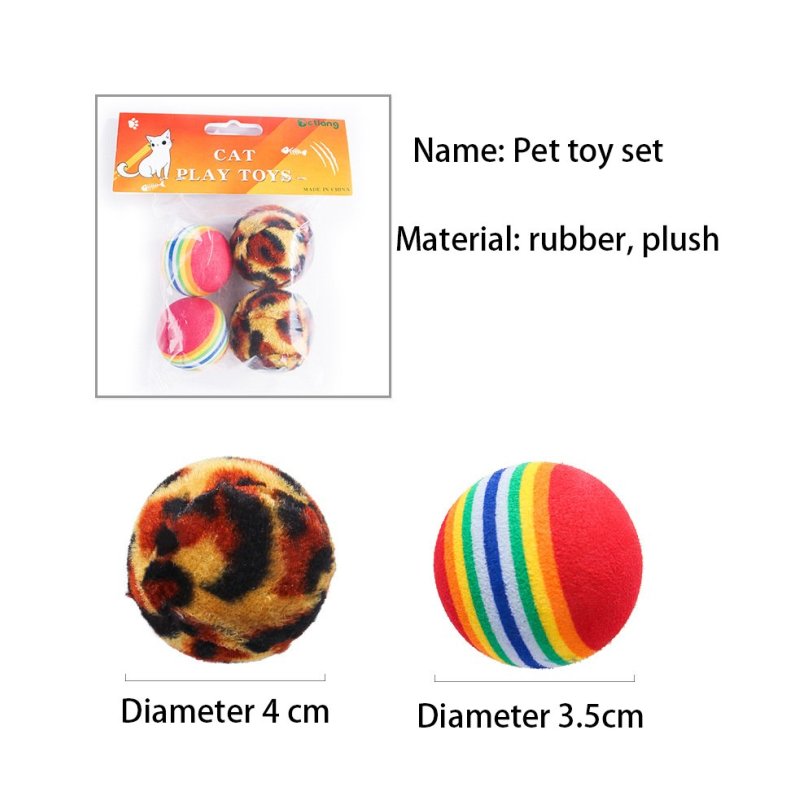 Cat Ball Toy Colorful Foaming Pet Cat Toy Rainbow Ball Leopard Print Cloth Ball (Set of Four)