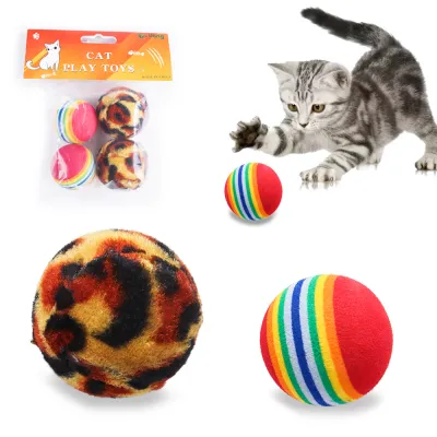 Cat Ball Toy Colorful Foaming Pet Cat Toy Rainbow Ball Leopard Print Cloth Ball (Set of Four) 01