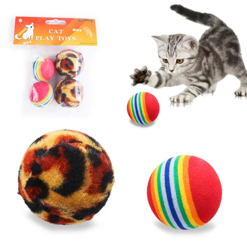 Cat Ball Toy Colorful Foaming Pet Cat Toy Rainbow Ball Leopard Print Cloth Ball (Set of Four)00