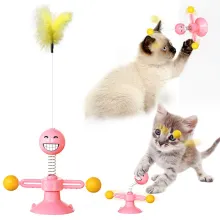 Cat Teaser Wand Funny Turntable Teasing Stick Interactive Feather Spring Ball With Suction Cup Kitten Toys02