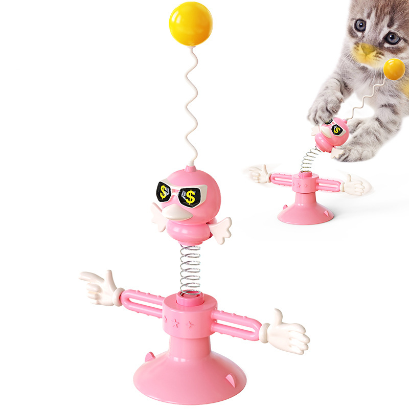 Cat Teaser Wand Funny Turntable Teasing Stick Interactive Feather Spring Ball With Suction Cup Kitten Toys