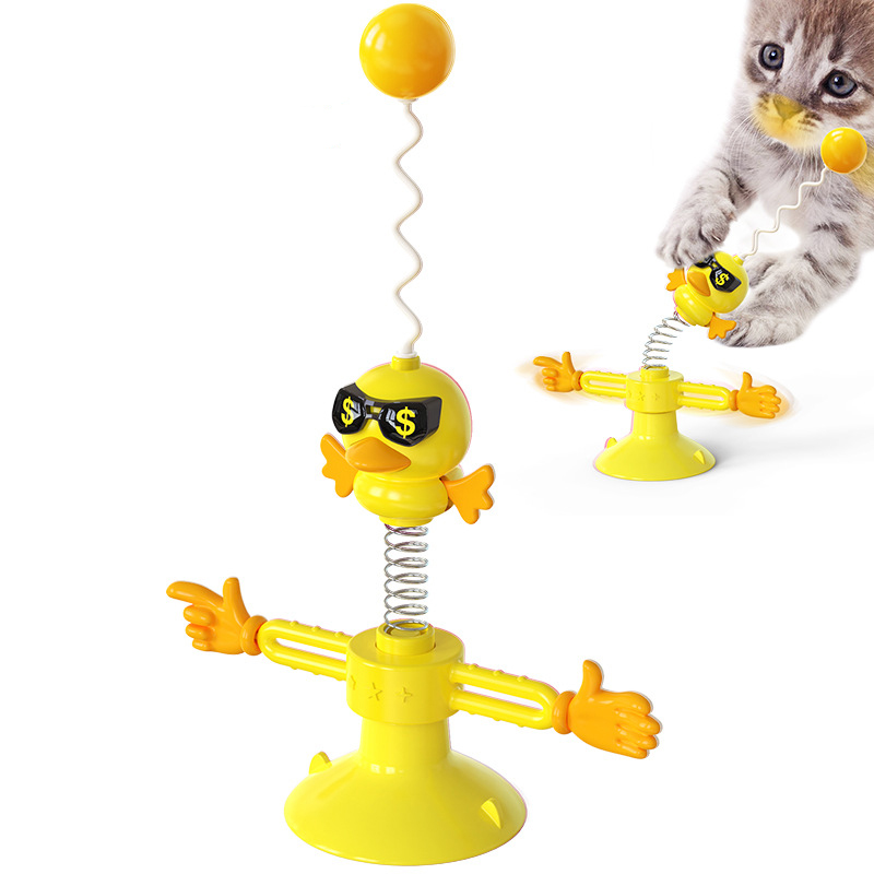Cat Teaser Wand Funny Turntable Teasing Stick Interactive Feather Spring Ball With Suction Cup Kitten Toys