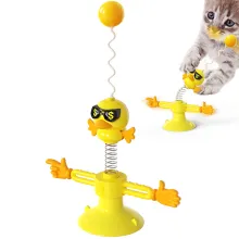 Cat Teaser Wand Funny Turntable Teasing Stick Interactive Feather Spring Ball With Suction Cup Kitten Toys04