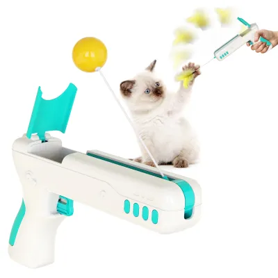 Gun Shape Cat Teaser Wand Toy With Ball & Feather 01