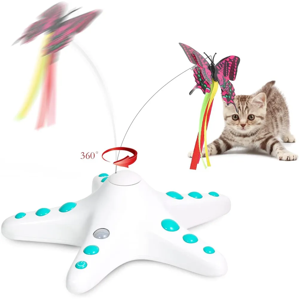Cat Teaser Wand Cat Toy 360 Degree Rotating Automatic Toy Electronic Butterfly Cat Toys