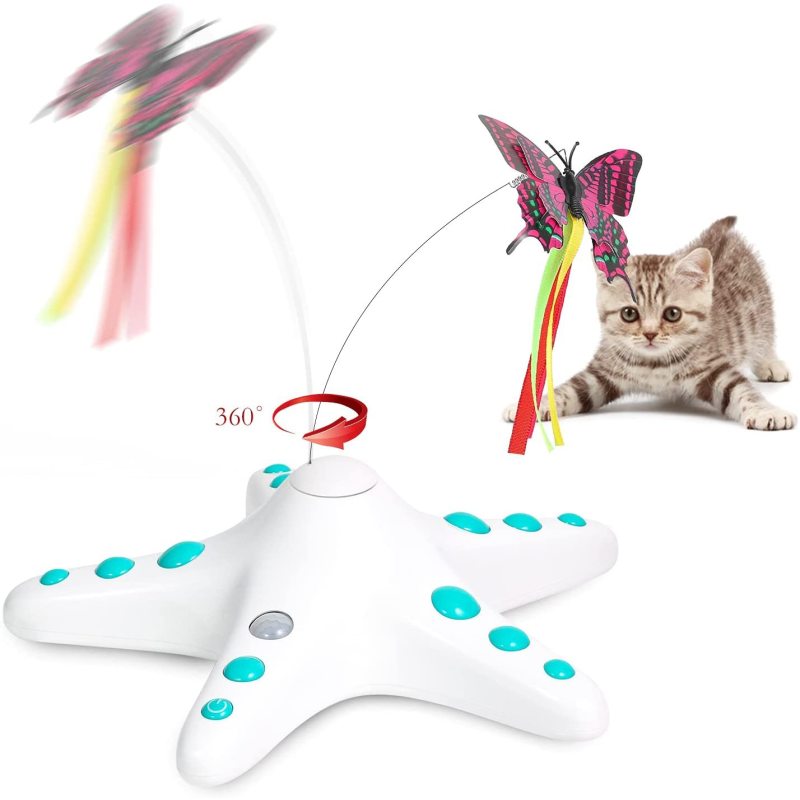 Cat Teaser Wand Cat Toy 360 Degree Rotating Automatic Toy Electronic Butterfly Cat Toys