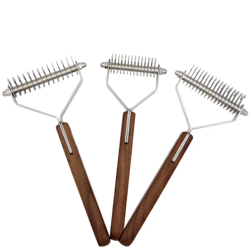 Cat Dog Stainless Steel Double-Sided Walnut Handle Comb