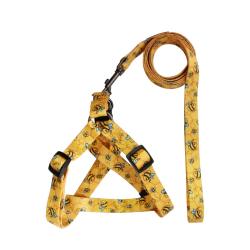 QQPETS Dog Cat Harness And Leash Set Unique Personalized Yellow Honeybee Design