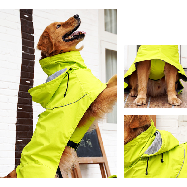 Dog Raincoat Removable Cap With Reflective Strips Worn