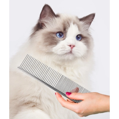 Cat Dog Stainless Double Tooth Long Row Comb 01