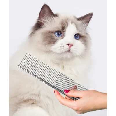 Cat Dog Stainless Double Tooth Long Row Comb 01