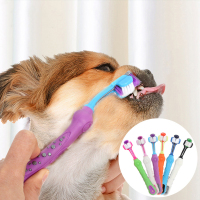 Cat Dog Pet Toothbrush Three Head Cleaning Toothbrush Multi-angle Oral Cleaning Brush For Cleaning Pet's Mouth