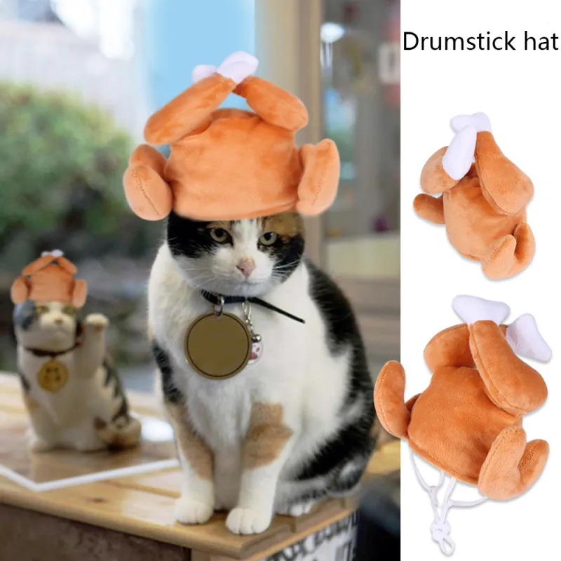 CAT Hat & Scarf Pet Hat Dress Up Chicken Leg Headdress Cat Dress Up Hat Show Ears Cat Headgear