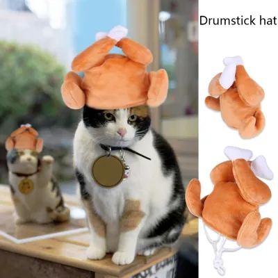 CAT Hat & Scarf Pet Hat Dress Up Chicken Leg Headdress Cat Dress Up Hat Show Ears Cat Headgear 02