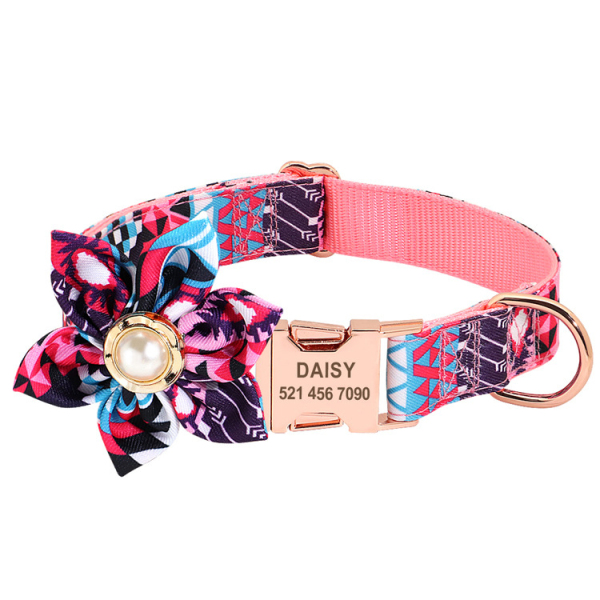 Dog Cat Collar Ethnic Flower Collar Metal Buckle Can Be Engraved Personalized Soft Comfortable Adjustable
