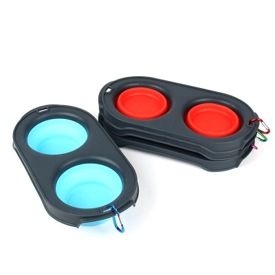 Cat Dog Folding Portable Silicone Double Bowls 01