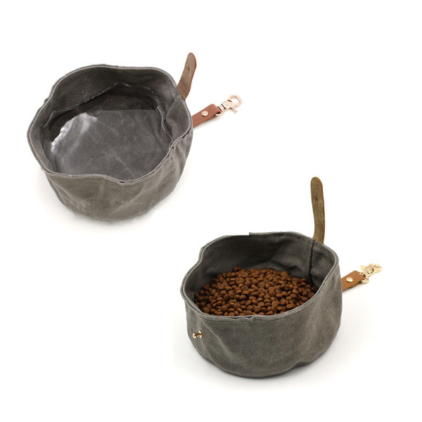 DOG Bowls & Slow Feeder Bowls Waterproof Waxed Canvas Dog Bowl Outdoor Travel Foldable Portable Pet Drinking Water And Eating Dog Bowl