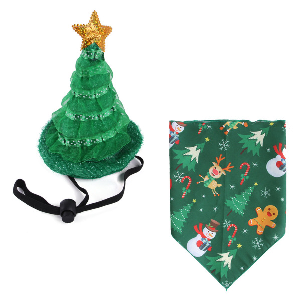 DOG Capes & Gowns Hat & Scarf Pet Christmas Set Hat Triangle Scarf Combination Pet Christmas Ornaments