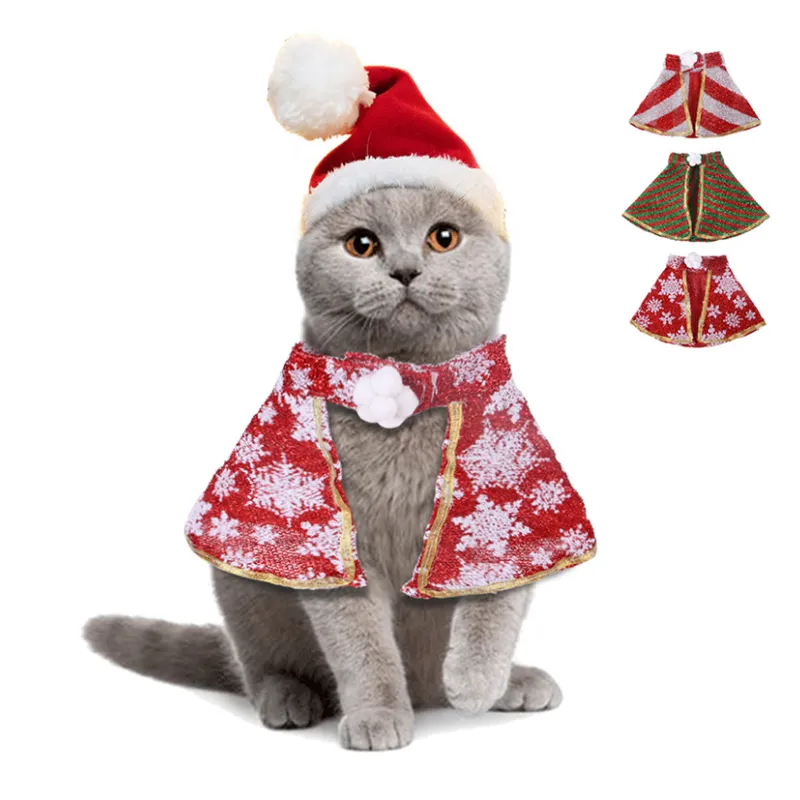 CAT Capes & Gowns Hat & Scarf Pet Santa Hat Cloak Suit Cat Santa Hat Cloak Suit Christmas Transformed Into Funny Cat Clothes00