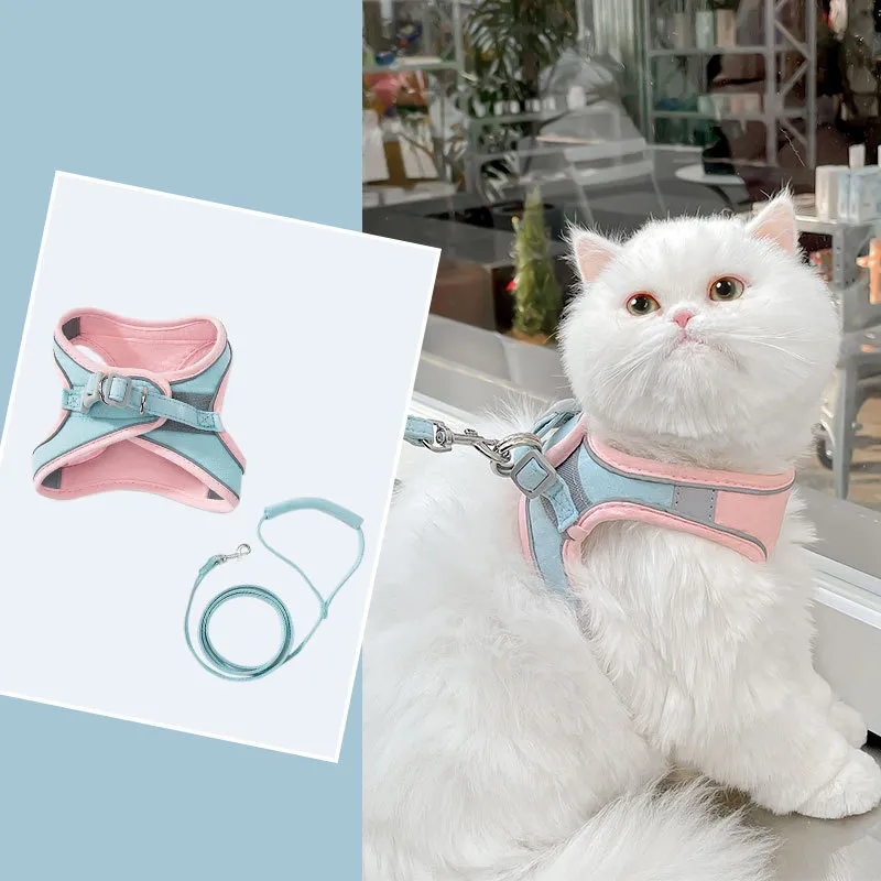 CAT Leashes & Collars Cat Traction Rope Vest Type Reflective Chest Strap Anti-breakaway Cute Outgoing Traction Rope Walking Cat Special Rope04