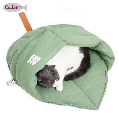 CAT Bag & Cages Pet Leaves Creative Autumn And Winter Cat Litter Cat Deep Sleep Warm Sleeping Bag Plus Cotton Soft Pet Litter 02