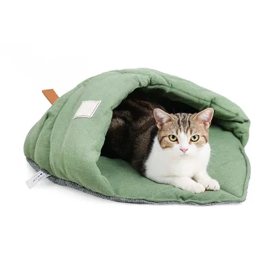 CAT Bag & Cages Pet Leaves Creative Autumn And Winter Cat Litter Cat Deep Sleep Warm Sleeping Bag Plus Cotton Soft Pet Litter 01