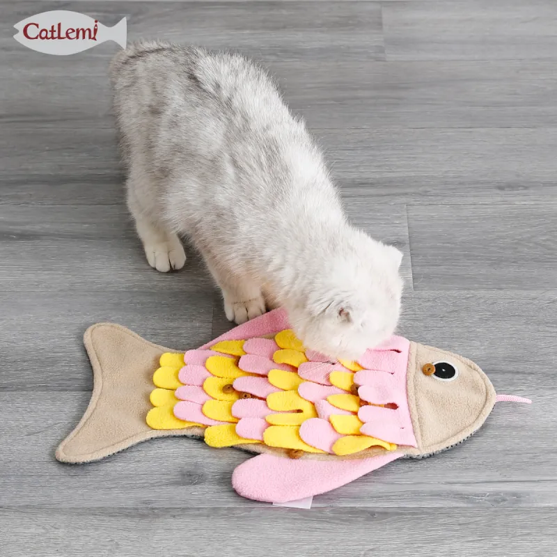 Cat Slow Food Toy Fish-shaped Pet Sniffing Pad Plush Tibetan Food Puzzle Training Cat Toy Anti-demolition Home To Relieve Boredom04