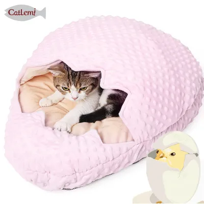 DOGLEMI CAT Bag & Cages Cute Broken Shell Design Pet Nest Autumn And Winter Warm Cat Nest Skin-friendly Short Plush Cushion Cat Bed 02
