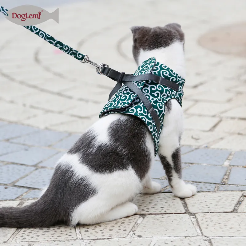 DOGLEMI CAT Leashes & Collars Cat Traction Rope Chest Strap Cat Vest Style Clothes To Prevent Breaking Free From Cat And Dog Chain Walking Cat Rope06